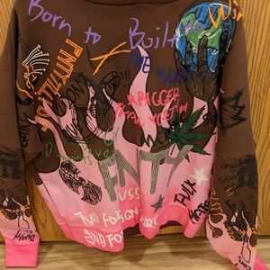 FNTY brown and pink hooded sweatshirt with original tags Large